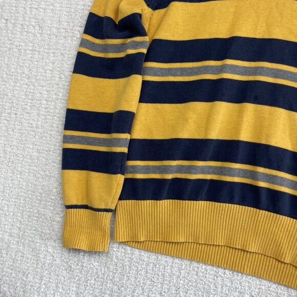 TOMMY HILFIGER Mens Patterned Jumper Yellow Striped 1/4 Zip Tight Knit M. Read - Picture 6 of 12